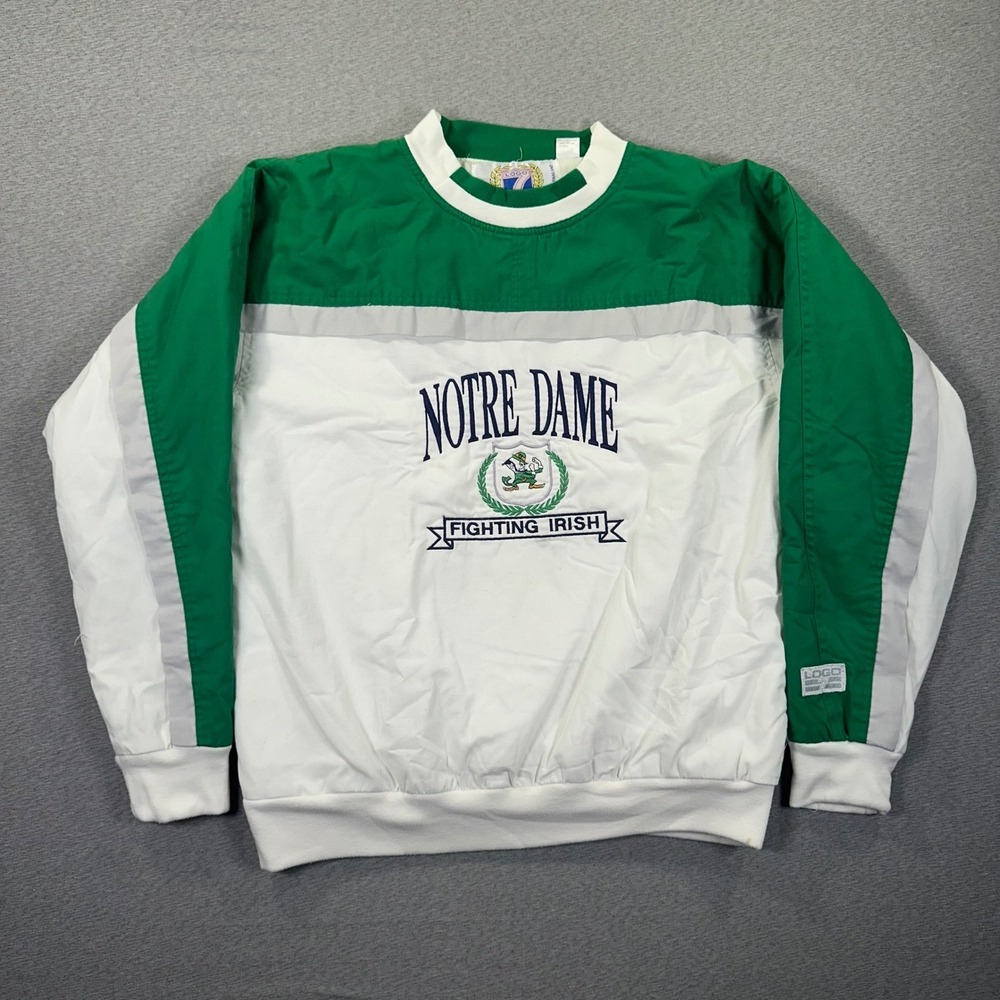 VTG Notre Dame Fighting Irish Windbreaker Pullover Large Green White Logo 7